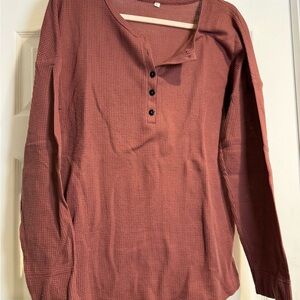 Rust Long Sleeve Waffle Knit Henley Top